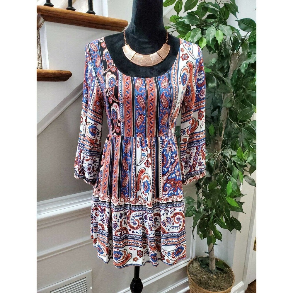 Umgee Women's Multicolor Floral Polyester Scoop Neck Long Sleeve Blouse Size M